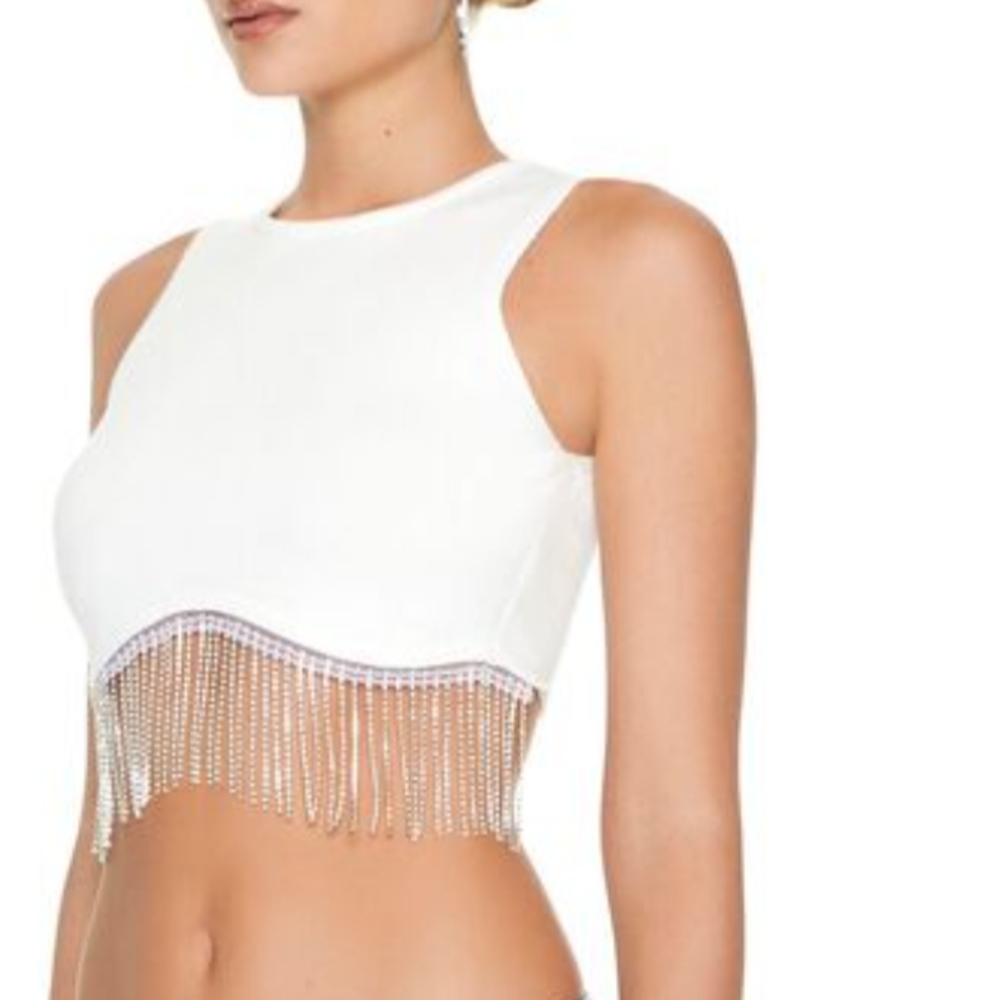 Silver Embellished Crop Tank Top